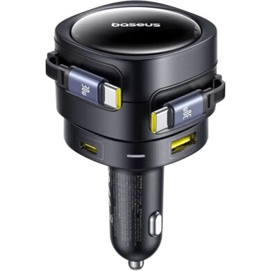Автомобільний зарядний пристрій Baseus Enjoyment Max Retractable (90W) + кабель Type-C+Type-C (C00035507121) - Black