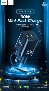 Сетевое зарядное устройство Hoco N13 PD 30W + QC3.0 - Black