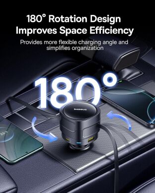 Автомобільний зарядний пристрій Baseus Enjoyment Max Retractable (90W) + кабель Type-C+Type-C (C00035507121) - Black