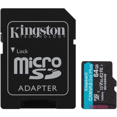 Карта памяти Kingston MicroSDXC Canvas Go Plus Gen4 64GB UHS-I U3 V30 A2 R200 + адаптер (SDCG4/64GB) - Black