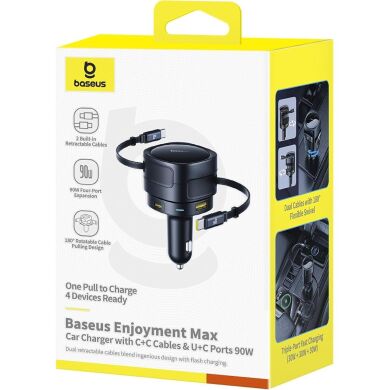 Автомобільний зарядний пристрій Baseus Enjoyment Max Retractable (90W) + кабель Type-C+Type-C (C00035507121) - Black