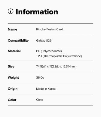 Защитный чехол Ringke Fusion Card для Samsung Galaxy S26 (S942) 8800328815551 - Clear