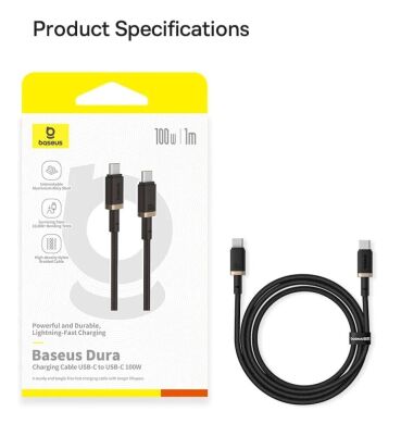 Кабель Baseus Dura Series Type-C to Type-C (100W, 1m) P10377803U01-00 - Black / Gold