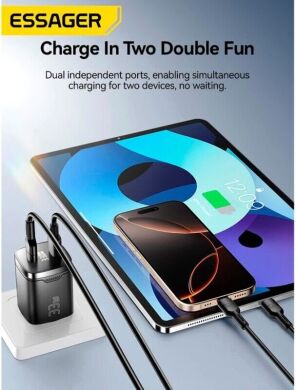 Мережевий зарядний пристрій ESSAGER Gamet 33W GaN C+U (ECT33W-GMB01-Z) - Black