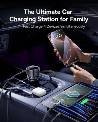 Автомобільний зарядний пристрій Baseus Enjoyment Max Retractable (90W) + кабель Type-C+Type-C (C00035507121) - Black