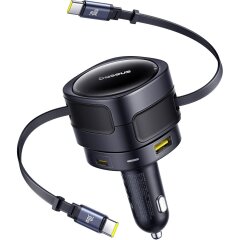 Автомобильное зарядное устройство Baseus Enjoyment Max Retractable (90W) + кабель Type-C+Type-C (C00035507121) - Black
