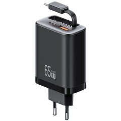 Сетевое зарядное устройство USAMS US-CC299 GaN 65W (USB + Type-C) + кабель Type-C - Black