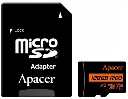 Карта памяти MicroSDXC Apacer 128GB UHS-I U3 V30 A2 + адаптер (AP128GMCSX10U8-R)