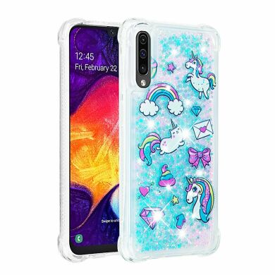 Силиконовый (TPU) чехол Deexe Fashion Glitter для Samsung Galaxy A50 (A505) / A30s (A307) / A50s (A507) - Unicorns and Rainbow
