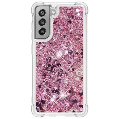 Силіконовий (TPU) чохол Deexe Liquid Glitter для Samsung Galaxy S21 FE (G990) - Rose Gold Hearts