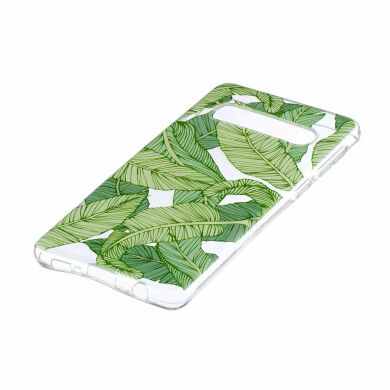 Силиконовый (TPU) чехол Deexe Pretty Glossy для Samsung Galaxy S10 (G973) - Green Leaves