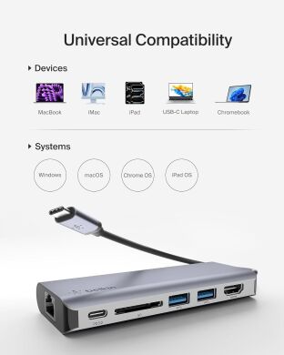 USB HUB Belkin 6 in 1 Multiport Dock (AVC008BTSGY) - Grey