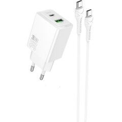 Мережевий зарядний пристрій Hoco N71 PD30W + QC3.0 + кабель Type-C to Type-C - White