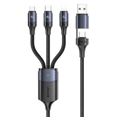 Кабель Usams US-SJ511 U71 All in One Aluminum Alloy USB + Type-C to Triple Head 3 in 1 (100W, 1.2m) - Black