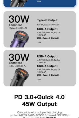 Автомобільний зарядний пристрій ESSAGER Gyroscope Mini 45W (Type-C + USB) ECCAC45-TL01-Z - Black