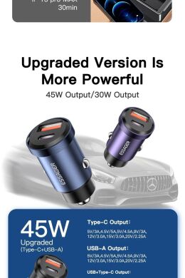 Автомобільний зарядний пристрій ESSAGER Gyroscope Mini 45W (Type-C + USB) ECCAC45-TL01-Z - Black
