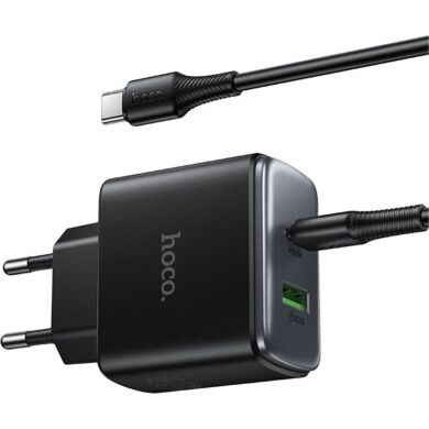 Мережевий зарядний пристрій Hoco C158A Upgrade PD45W + QC3.0 + кабель Type-C to Type-C - Black