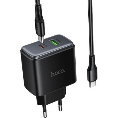 Мережевий зарядний пристрій Hoco C158A Upgrade PD45W + QC3.0 + кабель Type-C to Type-C - Black