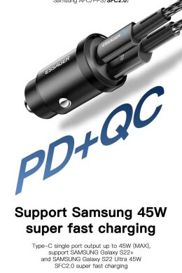 Автомобільний зарядний пристрій ESSAGER Gyroscope Mini 45W (Type-C + USB) ECCAC45-TL01-Z - Black