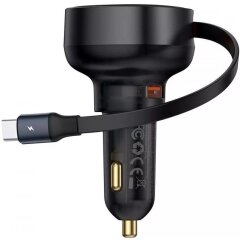 Автомобильное зарядное устройство Baseus Enjoyment Pro Retractable (60W) + кабель Type-C (C00057802111) - Black