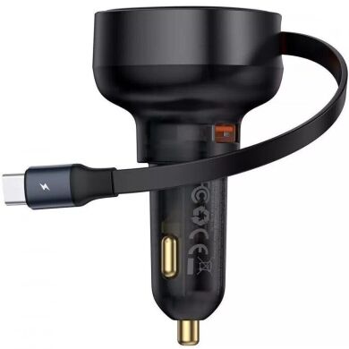Автомобильное зарядное устройство Baseus Enjoyment Pro Retractable (60W) + кабель Type-C (C00057802111) - Black