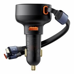 Автомобильное зарядное устройство Baseus Enjoyment Pro Retractable (60W) + кабель Type-C + Lightning (C00057802111) - Black