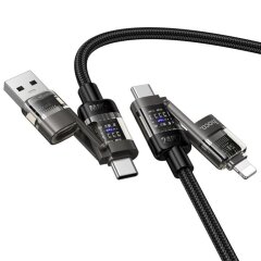 Кабель Hoco U151 3 in 1 USB+Type-C to Type-C+Lighting 240W (1m) - Black