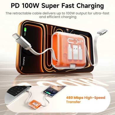 Кабель с комплектом адаптеров TOOCKI TX130C2 Retractable - White / Orange