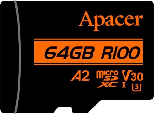 Карта памяти MicroSDXC Apacer 64GB UHS-I U3 V30 A2 + адаптер (AP64GMCSX10U8-R)