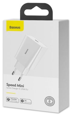 Мережевий зарядний пристрій Baseus Speed Mini Quick Charger 1C (20W) - White