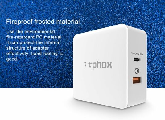 Сетевое зарядное устройство T-PHOX 48W Fast Charge TYPE-C PD (30W+QC3.0, 18W) - Black