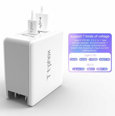 Сетевое зарядное устройство T-PHOX 48W Fast Charge TYPE-C PD (30W+QC3.0, 18W) - Black