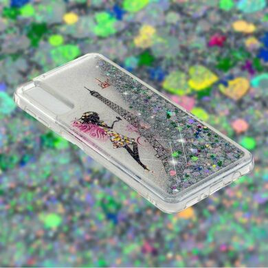 Силиконовый (TPU) чехол Deexe Liquid Glitter для Samsung Galaxy A7 2018 (A750) - Eiffel Tower