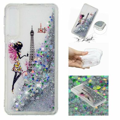 Силиконовый (TPU) чехол Deexe Liquid Glitter для Samsung Galaxy A7 2018 (A750) - Eiffel Tower
