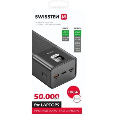 Внешний аккумулятор SWISSTEN Line Bank PD100W (50000mAh) - Black