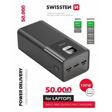 Внешний аккумулятор SWISSTEN Line Bank PD100W (50000mAh) - Black