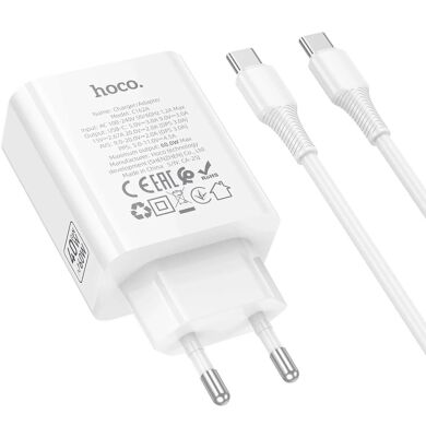 Сетевое зарядное устройство Hoco C612A PD40W (Type-C) + кабель Type-C to Type-C - White