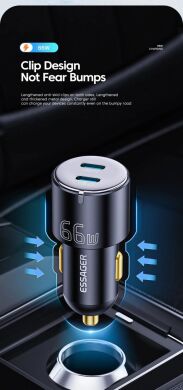 Автомобільний зарядний пристрій ESSAGER City Dual 66W (Type-C + USB) ECC2C1A-FF01 - Black