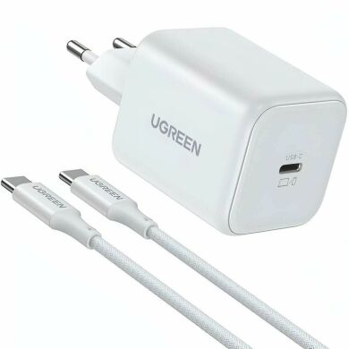 Сетевое зарядное устройство UGREEN X524 GaN 45W Type-C + кабель Type-C to Type-C (65055) - White