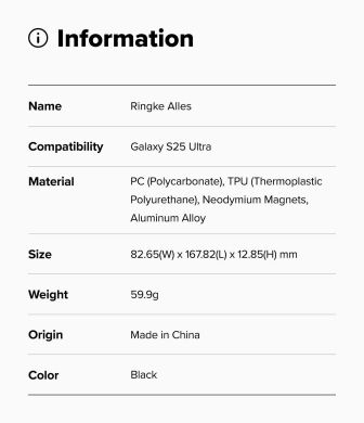 Защитный чехол Ringke Alles Magnetic (FP) для Samsung Galaxy S25 Ultra (S938) 8800274969353 - Black