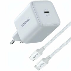 Сетевое зарядное устройство UGREEN X524 GaN 45W Type-C + кабель Type-C to Type-C (65055) - White