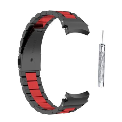 Ремешок Deexe Stainless Steel для Samsung Galaxy Watch 4 (40/44mm) / Watch 4 Classic (42/46mm) - Black / Red