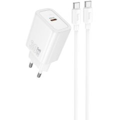 Сетевое зарядное устройство Hoco N62 PD30W (Type-C) + кабель Type-C to Type-C - White