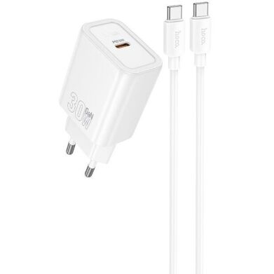 Сетевое зарядное устройство Hoco N62 PD30W (Type-C) + кабель Type-C to Type-C - White