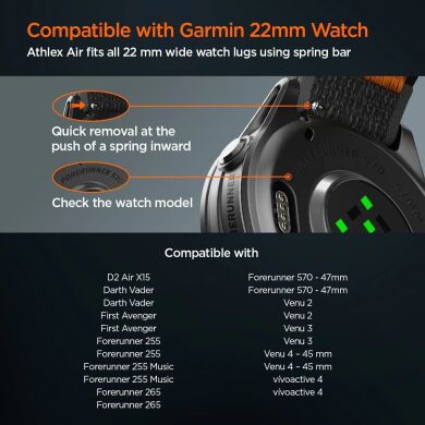 Ремешок Spigen Athlex Air для часов с шириной крепления 22мм (AMP11425) - Black / Orange