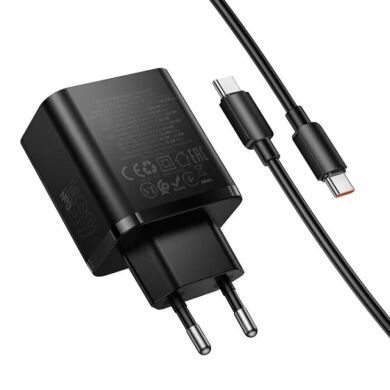 Мережевий зарядний пристрій Hoco C159A Upgrade PD65W (Type-C) + кабель Type-C to Type-C - Black