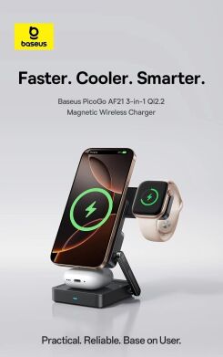 Беспроводное зарядное устройство Baseus PicoGo AF21 3 in 1 Qi2 35W + кабель Type-C to Type-C (1m) E0205402 - Black