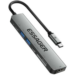USB HUB ESSAGER QingHong 7 in 1 (EHB07-QH0G-Z) - Grey