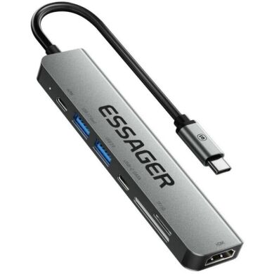 USB HUB ESSAGER QingHong 7 in 1 (EHB07-QH0G-Z) - Grey