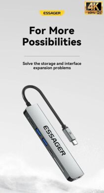 USB HUB ESSAGER QingHong 7 in 1 (EHB07-QH0G-Z) - Grey